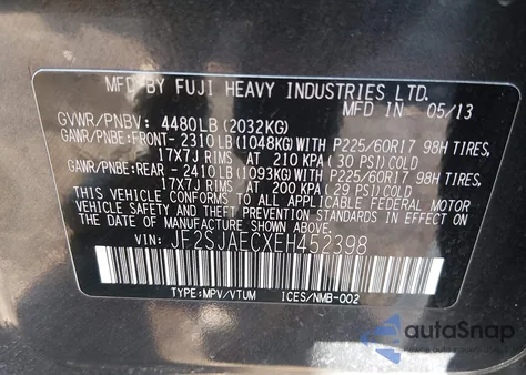 2014 Subaru Forester 2.5I Premium z USA, uszkodzony, nr VIN JF2SJAECXEH452398